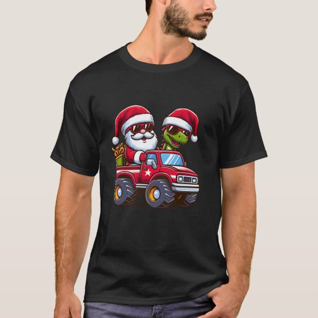 Weihnachten Weihnachten und Dinosaurier Reiten Mon T-Shirt (Vorderseite)