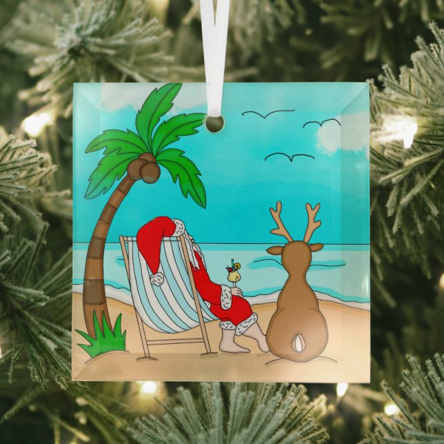 Weihnachten, Weihnachten und Rentiere am Strand Ornament Aus Glas (Insitu)