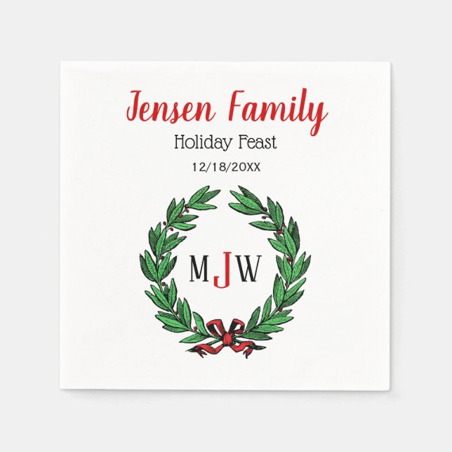 Weihnachten Weihnachten Weihnachten Holly Wreath M Serviette (Vorderseite)