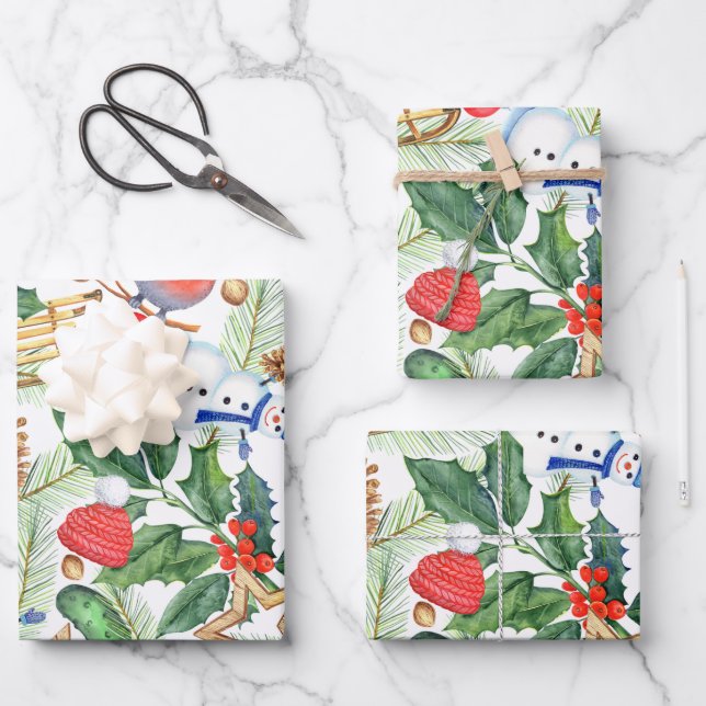 Weihnachten Weihnachten Weihnachten Schneemann, Pi Geschenkpapier Set (Vorderseite)