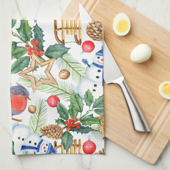 Weihnachten Weihnachten Weihnachten Schneemann, Pi Geschirrtuch (Viertel Falte)