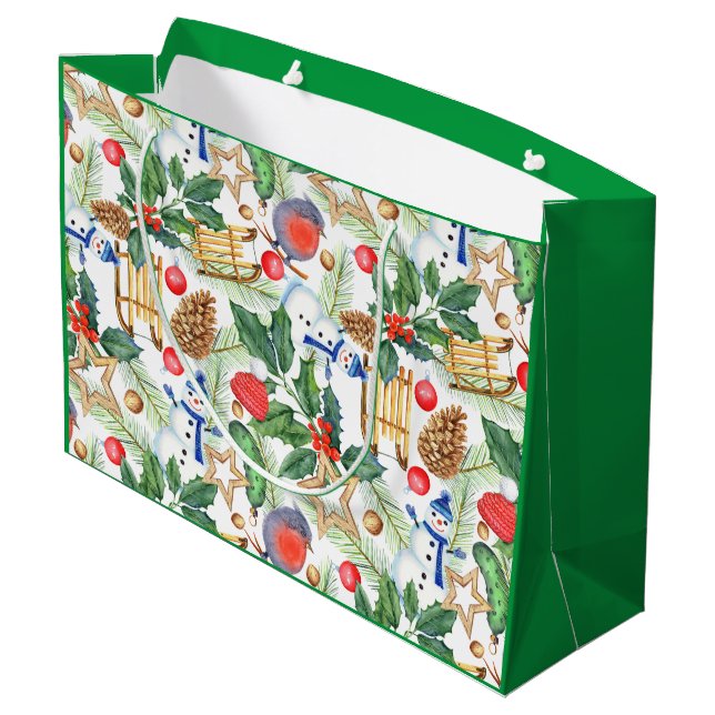 Weihnachten Weihnachten Weihnachten Schneemann, Pi Große Geschenktüte (Rückseite Schrägansicht)