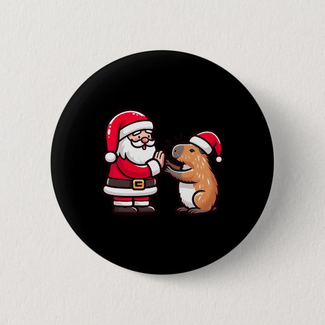 Weihnachten Weihnachten Weihnachtsmann Capybara Ho Button (Vorderseite)