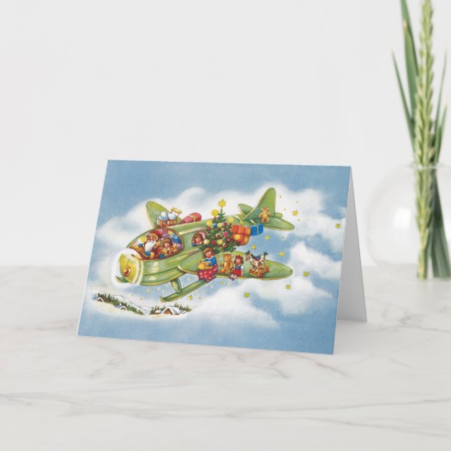 Weihnachten, Weihnachten, Weihnachtsmann fliegen e Feiertagskarte (Vorderseite)
