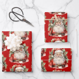 Weihnachten Weihnachten Weihnachtsmann Lächeln Mus Geschenkpapier Set