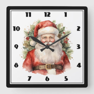 Weihnachten Weihnachten Weihnachtsmann Lächeln Quadratische Wanduhr