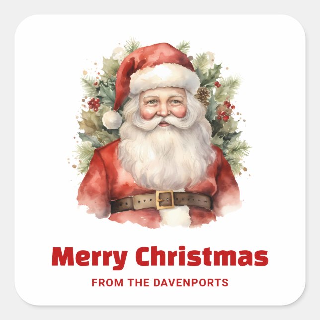 Weihnachten Weihnachten Weihnachtsmann Lächeln Quadratischer Aufkleber (Vorderseite)