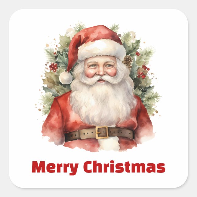 Weihnachten Weihnachten Weihnachtsmann Lächeln Quadratischer Aufkleber (Vorderseite)