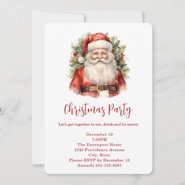 Weihnachten Weihnachten Weihnachtsmann lächeln Wei Einladung (Vorderseite)