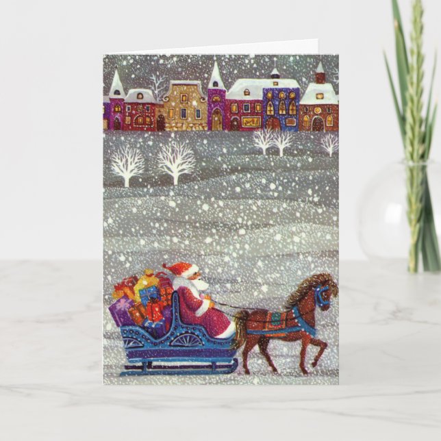 Weihnachten, Weihnachten, Weihnachtsmann, Pferd Op Feiertagskarte (Vorderseite)