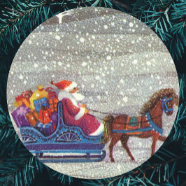 Weihnachten, Weihnachten, Weihnachtsmann, Pferd Op Runder Aufkleber