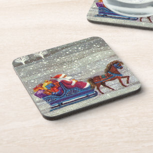 Weihnachten, Weihnachten, Weihnachtsmann, Pferd Op Untersetzer