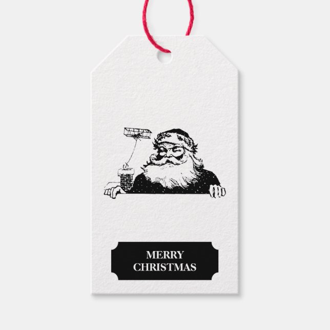 Weihnachten Weihnachten Weihnachtsmann Schwarz-wei Geschenkanhänger (Vorderseite)