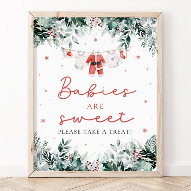Weihnachten Weihnachten Weihnachtsmänner sind süß  Poster (Watercolor Red Christmas Santa Babies Are Sweet Take a Treat Sign)