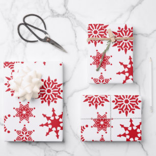 Weihnachten Weihnachten Weißer und Roter Schneeflo Geschenkpapier Set