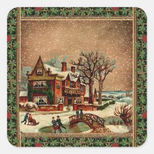 Weihnachten Weihnachten Winter fröhlich Retro stil Quadratischer Aufkleber