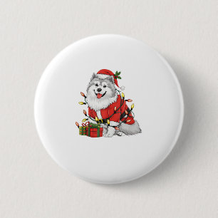 Weihnachten - Weihnachtsbeleuchtung - Samoyed Dog Button