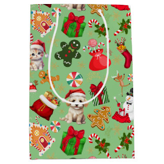 Weihnachten Weihnachtsgebäck Candy Pattern Green Mittlere Geschenktüte