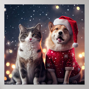Weihnachten Weihnachtskat & Hunde Freunde Poster