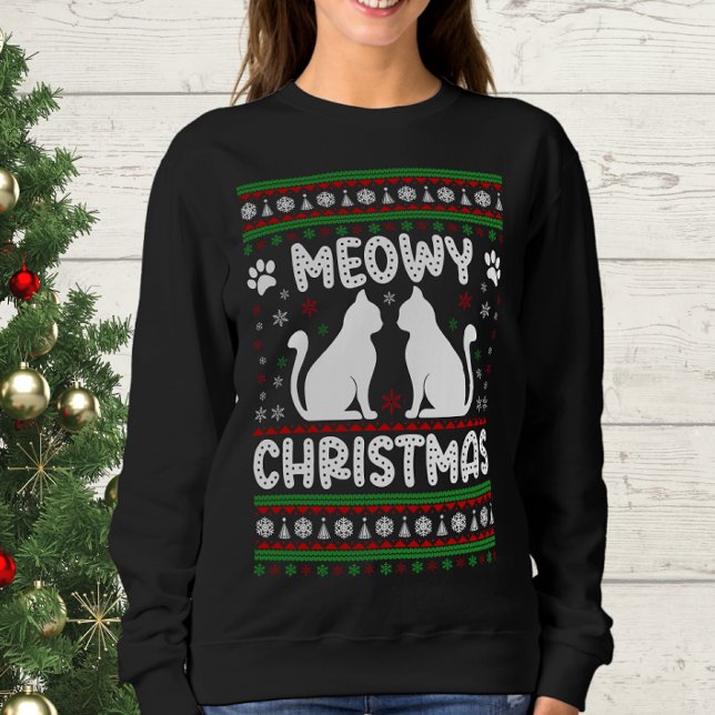 Weihnachten - Weihnachtskatze Ugly Sweater Sweatshirt (Meowy christmas sweater)