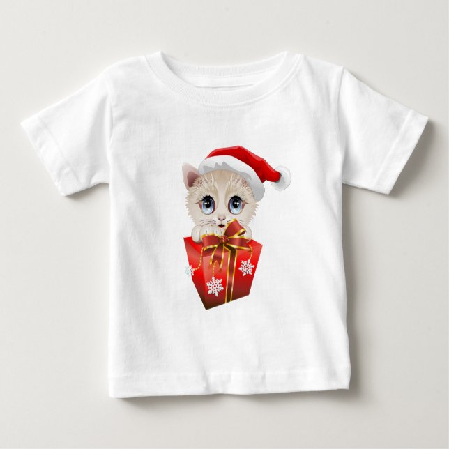 Weihnachten Weihnachtskitten mit Geschenk Baby T-shirt (Vorderseite)