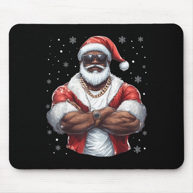 Weihnachten Weihnachtsklaus Xmas Cool Black Africa Mousepad (Vorne)