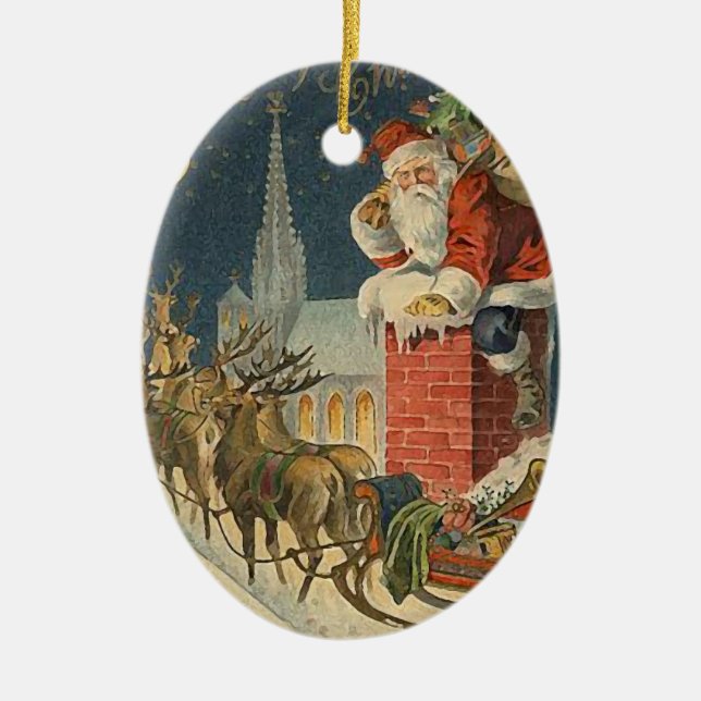 Weihnachten Weihnachtsmann auf dem Dach Keramikornament (Vorne)