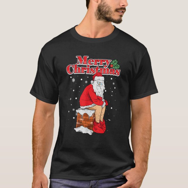 Weihnachten Weihnachtsmann Chimney Funny Adult Hum T-Shirt (Vorderseite)