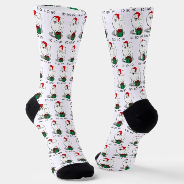 Weihnachten Weihnachtsmann Hat Samoyed Dog Funny Socken (Gewinkelt)