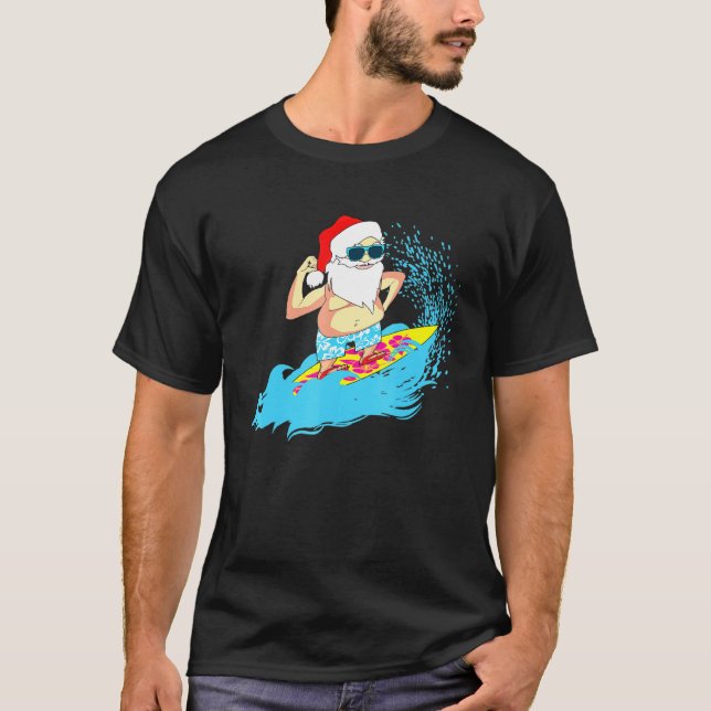 Weihnachten Weihnachtsmann Hawaiian Surfen Sommers T-Shirt (Vorderseite)