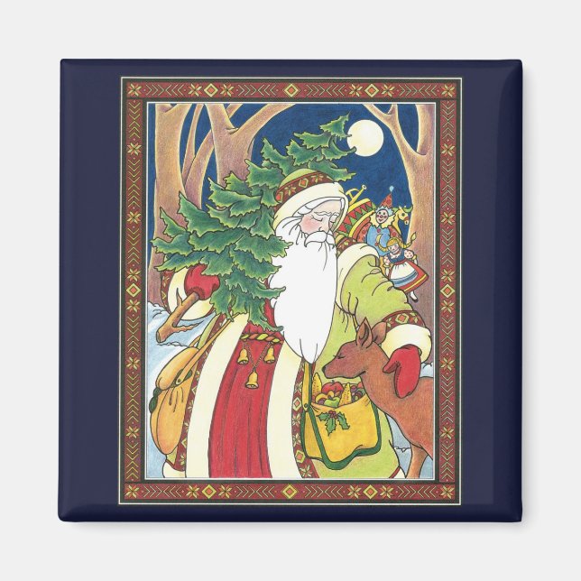 Weihnachten, Weihnachtsmann, Hirsch im Wald Magnet (Vorne)
