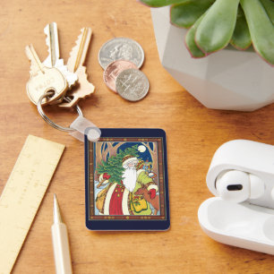 Weihnachten, Weihnachtsmann, Hirsch im Wald Schlüsselanhänger