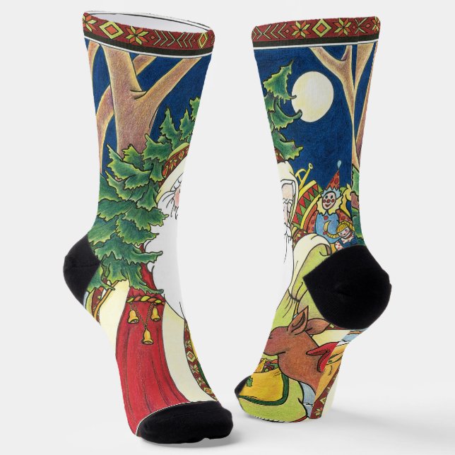 Weihnachten, Weihnachtsmann, Hirsch im Wald Socken (Gewinkelt)