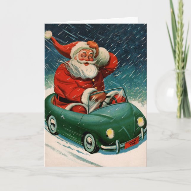 Weihnachten, Weihnachtsmann im Niedlichen Auto Feiertagskarte (Vorderseite)