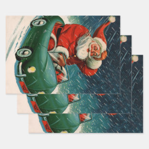 Weihnachten, Weihnachtsmann im Niedlichen Auto Geschenkpapier Set