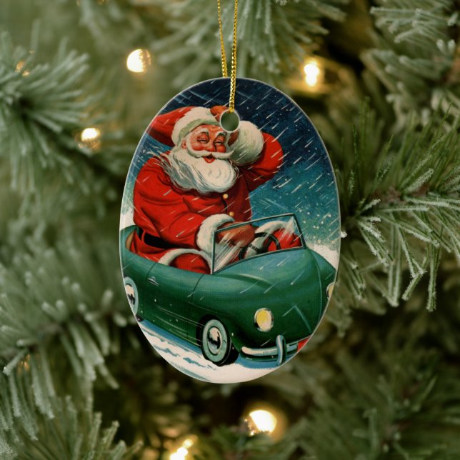 Weihnachten, Weihnachtsmann im Niedlichen Auto Keramik Ornament (Baum)