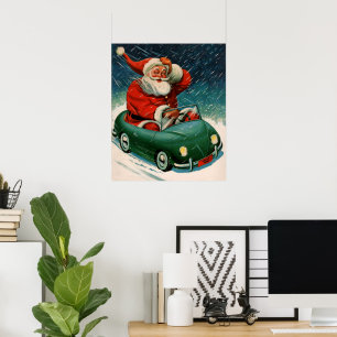 Weihnachten, Weihnachtsmann im Niedlichen Auto Poster
