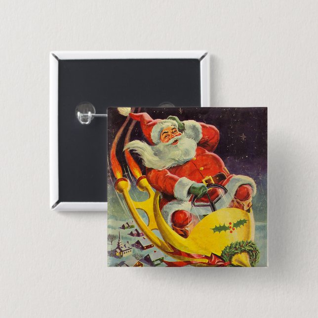 Weihnachten, Weihnachtsmann in einem Raumschiff Button (Vorne & Hinten)