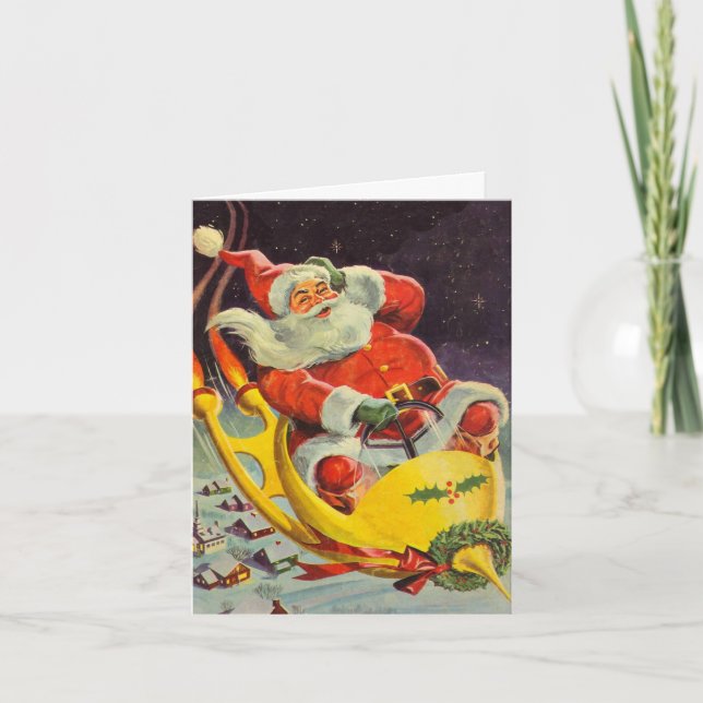 Weihnachten, Weihnachtsmann in einem Raumschiff Dankeskarte (Vorderseite)