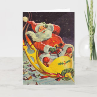 Weihnachten, Weihnachtsmann in einem Raumschiff Feiertagskarte