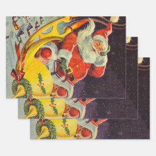 Weihnachten, Weihnachtsmann in einem Raumschiff Geschenkpapier Set