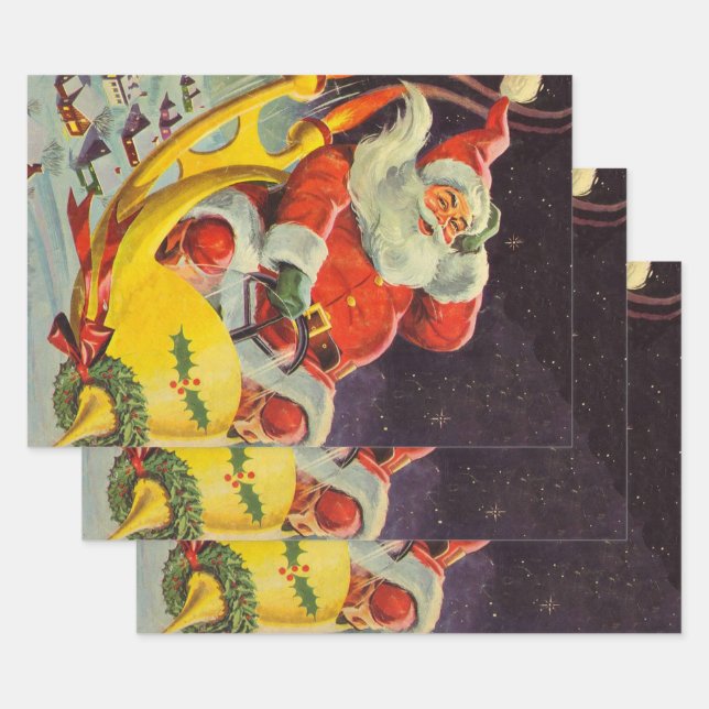 Weihnachten, Weihnachtsmann in einem Raumschiff Geschenkpapier Set (Set)