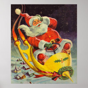 Weihnachten, Weihnachtsmann in einem Raumschiff Poster