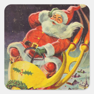 Weihnachten, Weihnachtsmann in einem Raumschiff Quadratischer Aufkleber
