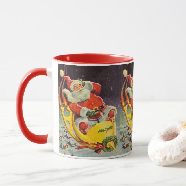Weihnachten, Weihnachtsmann in einem Raumschiff Tasse (Mit Donut)