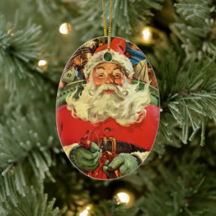 Weihnachten, Weihnachtsmann in Sleigh mit Spielzeu Keramik Ornament