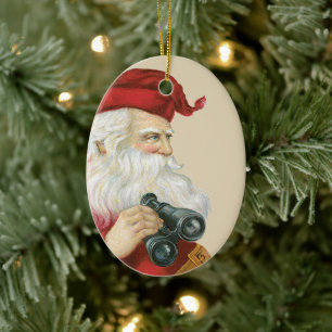 Weihnachten, Weihnachtsmann mit Binokularen Keramik Ornament