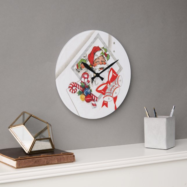 Weihnachten, Weihnachtsmann mit Candy Canes Große Wanduhr (Büro)