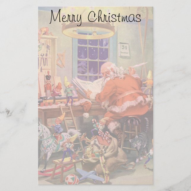 Weihnachten, Weihnachtsmann mit Elfen Workshop Briefpapier (Vorderseite)