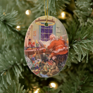 Weihnachten, Weihnachtsmann mit Elfen Workshop Keramik Ornament